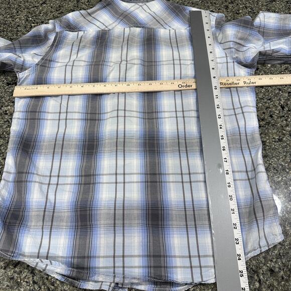 INC International Concepts Shirt Mens Size M Blue Plaid Western Pearl Snap FLAW - Picture 4 of 8